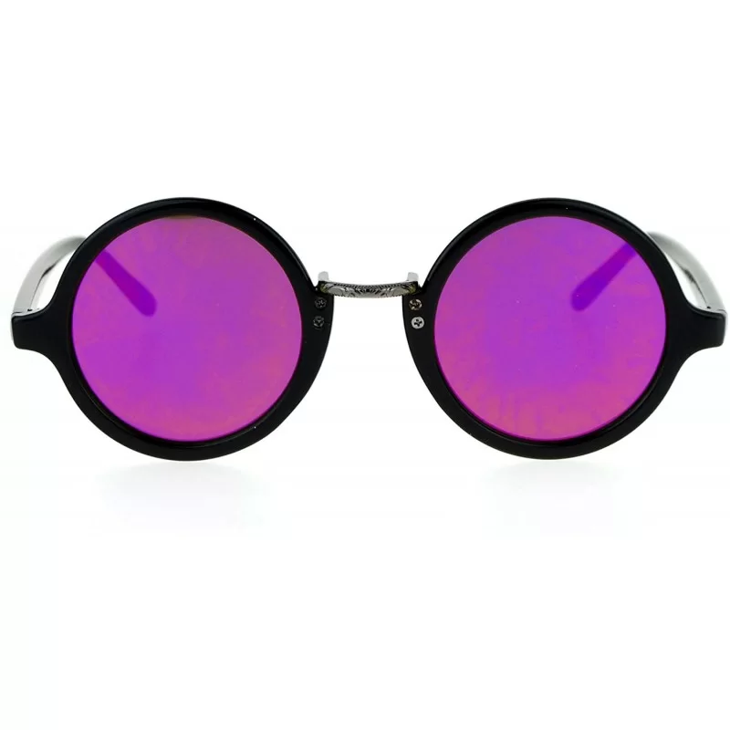 Round Small Snug Flat Color Mirror Plastic Round Circle Retro Sunglasses - Shiny Black Purple - CK12O9ZORNL $13.75