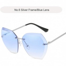 Rectangular Luxury Rimless Sunglasses Women Designer Sun Glasses For Female Alloy Frame Big Shades Glasses - C6 Silver-blue -...