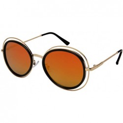 Oval Oval Shaped Cut Out Sunglasses with Flat Colored Mirror Lens 3305-FLREV - Black+gold - CN18457YINE $11.22