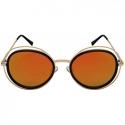 Oval Oval Shaped Cut Out Sunglasses with Flat Colored Mirror Lens 3305-FLREV - Black+gold - CN18457YINE $11.22