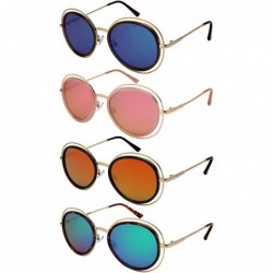 Oval Oval Shaped Cut Out Sunglasses with Flat Colored Mirror Lens 3305-FLREV - Black+gold - CN18457YINE $11.22