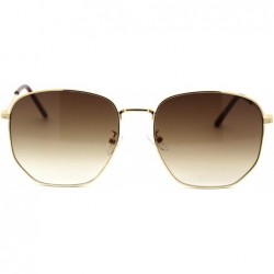 Rectangular Classic 90s Squared Rectangular Wire Rim Dad Sunglasses - Gold Brown - CF18Y5YAEDI $11.90