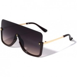 Shield Star Stud Semi Rimless Flat Top One piece Shield Lens Rectangular Sunglasses - Smoke Brown - CB1993A00EO $17.85