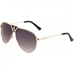 Shield Flat Top Shield Bridge Round Aviator Sunglasses - Smoke Gold - CZ197N8S4ZU $26.60