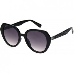 Butterfly Womens Mod Glitter Arm Plastic Retro Fashion Sunglasses - Black Silver Smoke - C818S65A384 $18.12