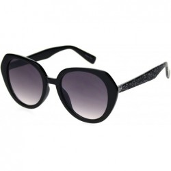 Butterfly Womens Mod Glitter Arm Plastic Retro Fashion Sunglasses - Black Silver Smoke - C818S65A384 $11.67