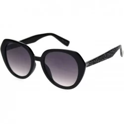Butterfly Womens Mod Glitter Arm Plastic Retro Fashion Sunglasses - Black Silver Smoke - C818S65A384 $11.67