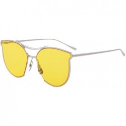 Round Women Fashion Flat Mirrored Lens Vintage Twin Beam Sunglasses S8014 - Silver&yellow - CG12GAFHUTD $12.43