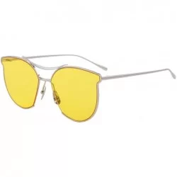 Round Women Fashion Flat Mirrored Lens Vintage Twin Beam Sunglasses S8014 - Silver&yellow - CG12GAFHUTD $19.17