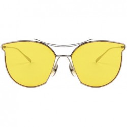Round Women Fashion Flat Mirrored Lens Vintage Twin Beam Sunglasses S8014 - Silver&yellow - CG12GAFHUTD $12.43
