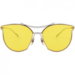Round Women Fashion Flat Mirrored Lens Vintage Twin Beam Sunglasses S8014 - Silver&yellow - CG12GAFHUTD $12.43