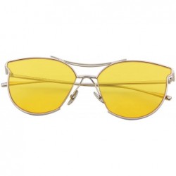 Round Women Fashion Flat Mirrored Lens Vintage Twin Beam Sunglasses S8014 - Silver&yellow - CG12GAFHUTD $12.43