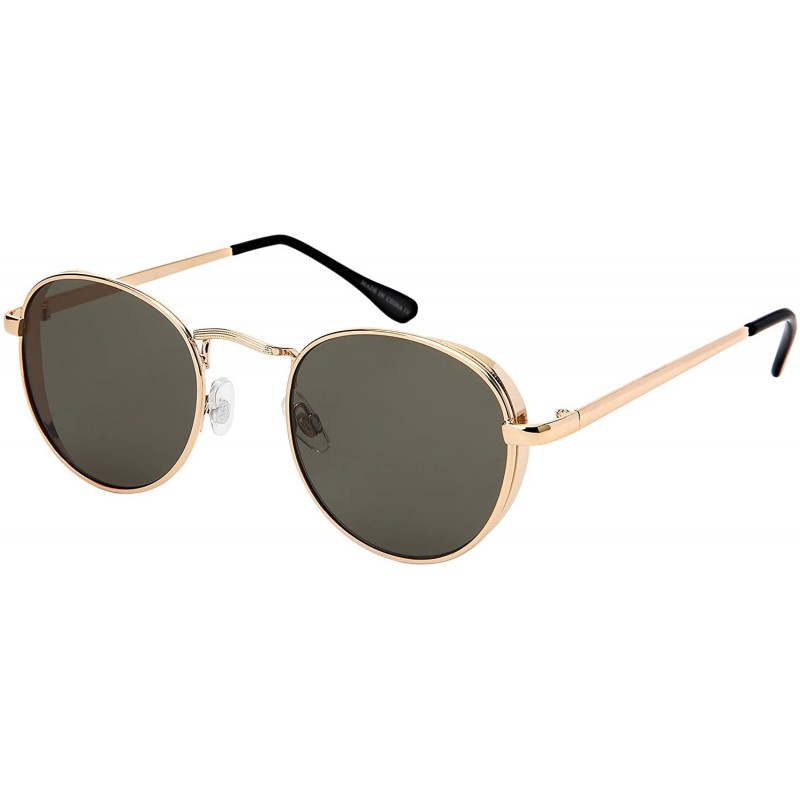 Round Small Vintage Round Oval Sunglass With Flat Lens for Men Women 5157-FLSD - Gold Frame/Green Flat Lens - CH18OIWN98Y $10.42