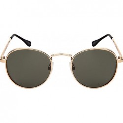 Round Small Vintage Round Oval Sunglass With Flat Lens for Men Women 5157-FLSD - Gold Frame/Green Flat Lens - CH18OIWN98Y $10.42