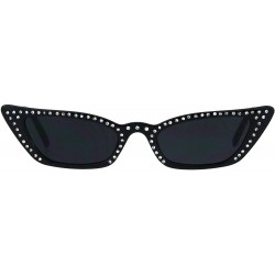 Rectangular Womens Skinny Sunglasses Rhinestone Rectangular Cateye Frame UV 400 - Black (Black) - C418IDLCDTM $21.21