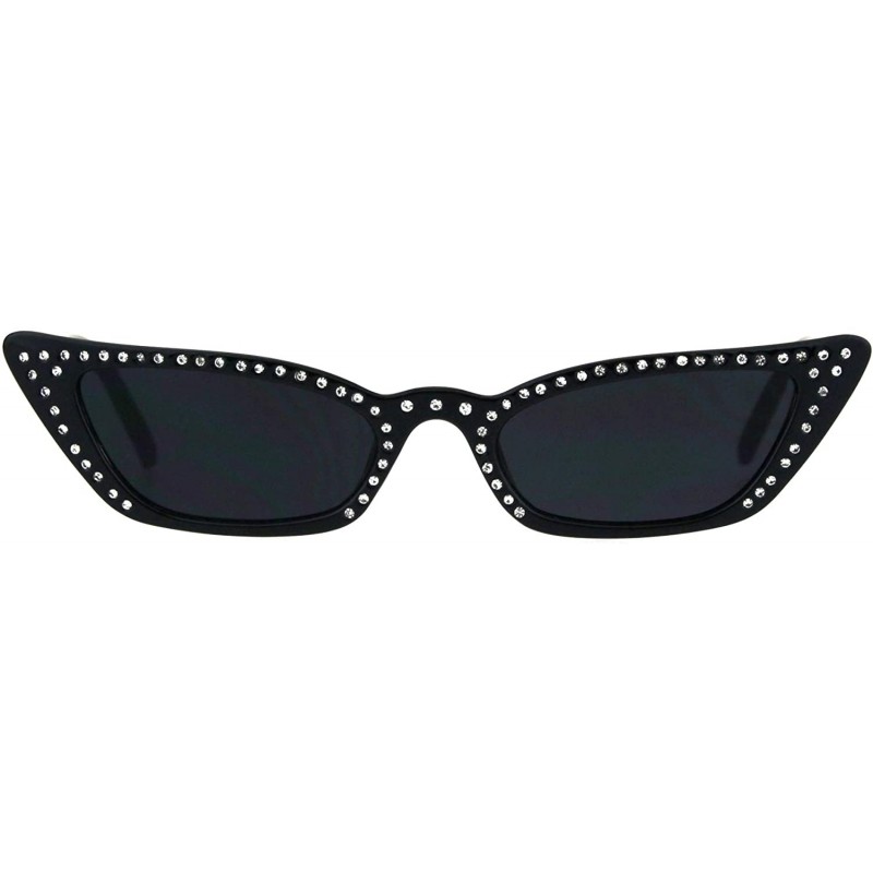 Rectangular Womens Skinny Sunglasses Rhinestone Rectangular Cateye Frame UV 400 - Black (Black) - C418IDLCDTM $12.94