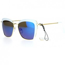 Rectangular Retro Half Rim Brow Boyfriend Rectangular Sunglasses - White - CV127A9V8SH $10.28