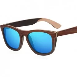 Square Men Sunglasses Polarized Mirror Lens Wooden Sun Glasses Square Frame Uv400 - Blue - C518S4C466K $77.35