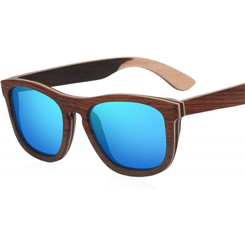 Square Men Sunglasses Polarized Mirror Lens Wooden Sun Glasses Square Frame Uv400 - Blue - C518S4C466K $48.85