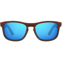 Square Men Sunglasses Polarized Mirror Lens Wooden Sun Glasses Square Frame Uv400 - Blue - C518S4C466K $48.85