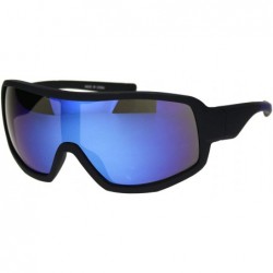 Sport Mens Oversize Biker Racer Shield Flat Top Warp Plastic Sunglasses - Black Blue Blue Mirror - C318R5C738M $20.71