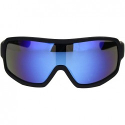 Sport Mens Oversize Biker Racer Shield Flat Top Warp Plastic Sunglasses - Black Blue Blue Mirror - C318R5C738M $9.68