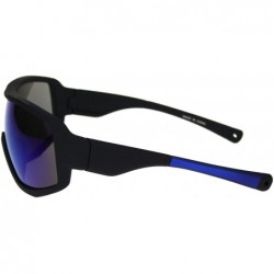 Sport Mens Oversize Biker Racer Shield Flat Top Warp Plastic Sunglasses - Black Blue Blue Mirror - C318R5C738M $9.68