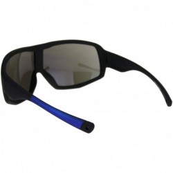 Sport Mens Oversize Biker Racer Shield Flat Top Warp Plastic Sunglasses - Black Blue Blue Mirror - C318R5C738M $9.68