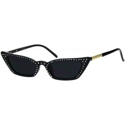 Rectangular Womens Skinny Sunglasses Rhinestone Rectangular Cateye Frame UV 400 - Black (Black) - C418IDLCDTM $12.94