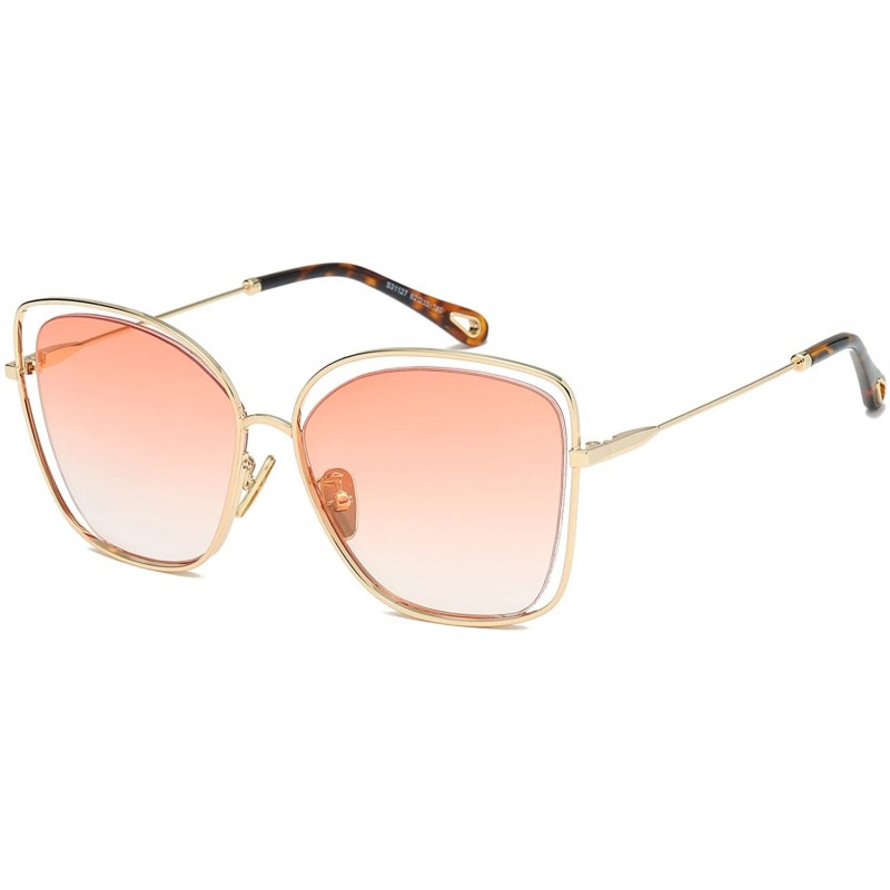 Square Liss Square Sunglasses Gorgeous Gradual Color Lens Double Frame-Gold Frame/Light Orange Lens - C9180OZW47K $13.72