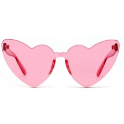 Rimless Summer Beach Love Heart Sunglasses Clear Lens Sun Glasses Women Vintage Cat Eye Sunglasses Shades - Light Pink - C918...