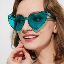 Rimless Summer Beach Love Heart Sunglasses Clear Lens Sun Glasses Women Vintage Cat Eye Sunglasses Shades - Light Pink - C918...