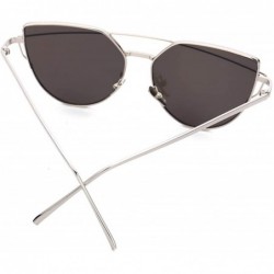 Cat Eye Cat Eye Fashion Metal Frame - Mirrored Flat Lenses Women Sunglasses - Silver Frame @ Blue Lens - CL18L27RRR7 $9.90