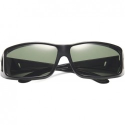 Wrap Unisex Rectangular Frame Side Shield Fit Over Polarized Sunglasses - Glossy Black - CT185WA20QT $13.17