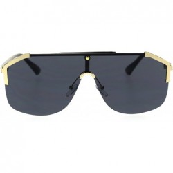 Rectangular Mens Flat Top Oversize Shield Futuristic Racer Sunglasses - Gold Black Solid Black - CC18SAYGSXK $26.39