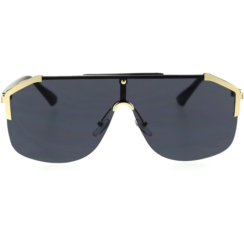 Rectangular Mens Flat Top Oversize Shield Futuristic Racer Sunglasses - Gold Black Solid Black - CC18SAYGSXK $14.98