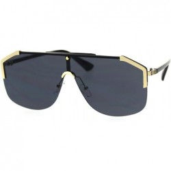 Rectangular Mens Flat Top Oversize Shield Futuristic Racer Sunglasses - Gold Black Solid Black - CC18SAYGSXK $14.98