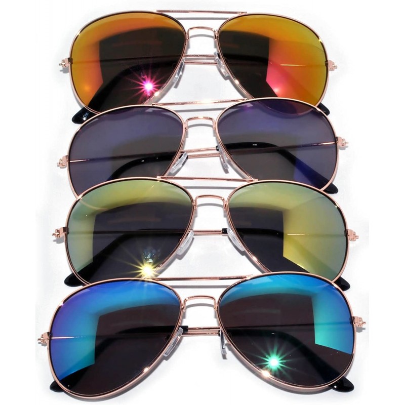 Aviator Men Aviator style Sunglasses Metal Frame Gold Color Full Mirror Lens Men Women - 2 Blue_yellow Red - CH11M0H26YV $9.53