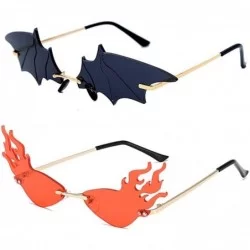 Semi-rimless Fashion men's women bat sunglasses vintage frameless Mirror Rimless Sun Glasses Unique Sunglasses UV400 - CU1900...