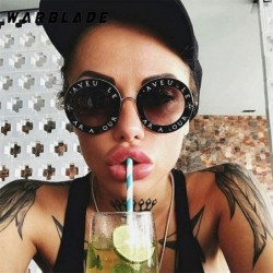 Round Retro Round Sunglasses Fashion Designer English Letters Little Bee Decoration Sun Glasses for Women Shades Oculos - C51...