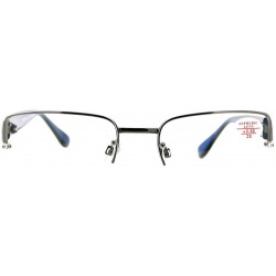 Rectangular Clear Lens Glasses With Bifocal Reading Lens Half Rim Rectangular - Gunmetal Blue - C712FCM13C1 $8.89