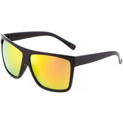 Square All Black Lemo Super Dark Flat Top Mob Oversized Rectangular Sunglasses (Black - RED/YELLOW/ORANGE) - CJ184WGHWHT $21.73