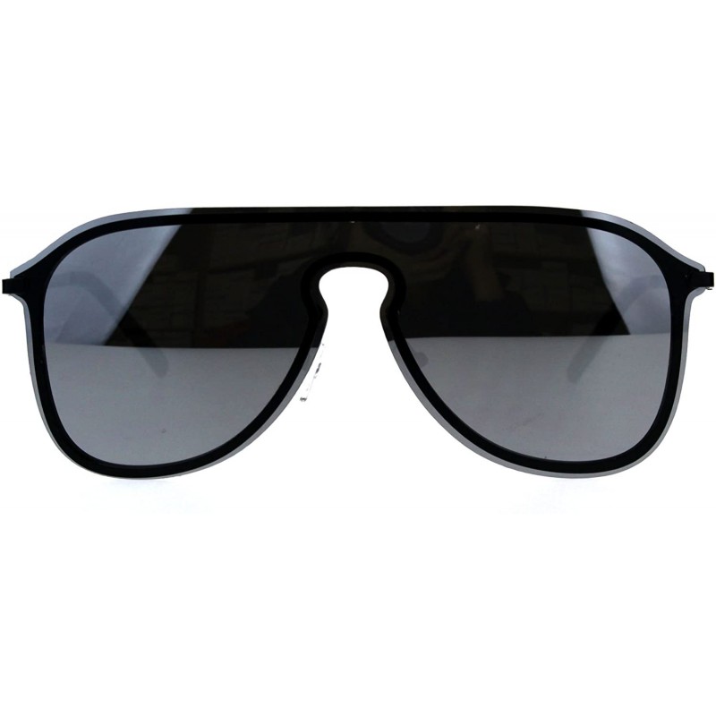 Rimless Mens Color Mirror Oversize Rimless Metal Trim Shield Racer Sunglasses - Black Silver Mirror - CX18CGO4TWA $11.80