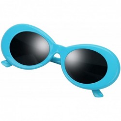 Oval Bold Retro Oval Mod Thick Frame Sunglasses Round Lens Kurt Cobain Clout Goggles - Blue - CL18HLIAM8Y $18.14