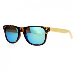 Wayfarer Real Bamboo Wood Temple Hipster Mirrored Lens Horned Sunglasses - Tortoise Teal - C9122JTSHFB $19.28
