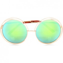 Oversized Women Glamour Large Round Sunglasses Multi Metal Wire Frame - Gold/Blue-green Mirror - CY12NU82IFH $18.60