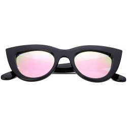 Cat Eye UV Protection Cat Eye Sunglasses-Mirrored Flat Lens Women Fashion Glasses - Black Frame @ Pink Lens - CU18L27U7KC $18.27
