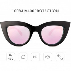 Cat Eye UV Protection Cat Eye Sunglasses-Mirrored Flat Lens Women Fashion Glasses - Black Frame @ Pink Lens - CU18L27U7KC $10.44