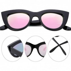 Cat Eye UV Protection Cat Eye Sunglasses-Mirrored Flat Lens Women Fashion Glasses - Black Frame @ Pink Lens - CU18L27U7KC $10.44