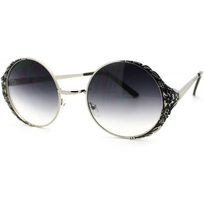 Round Lovely Vintage Fashion Round Circle Metal Frame Sunglasses - Silver Black - C711OCI2E4D $8.74